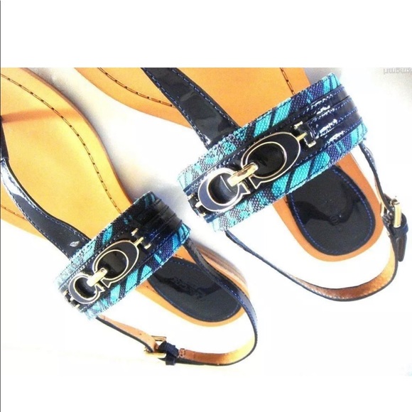 COACH Sammy Thong Sandals Navy Turquoise size 7 - Picture 2 of 4